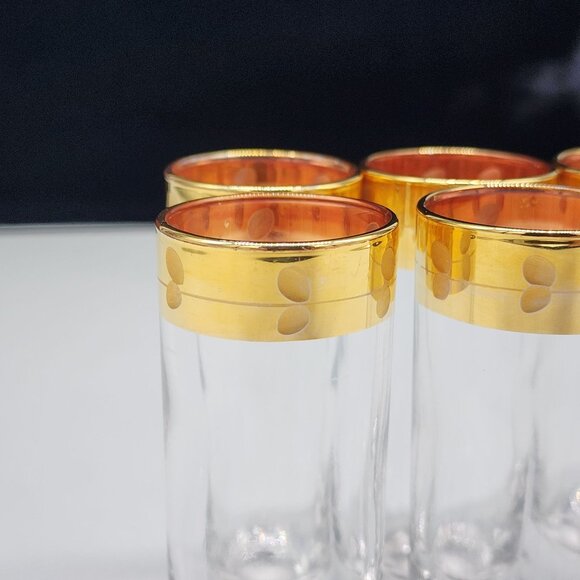 Mid-Century Modern Shot Glasses Gold Polka Dot Rims - Set Of 6 Barware Cocktail - Picture 3 of 6